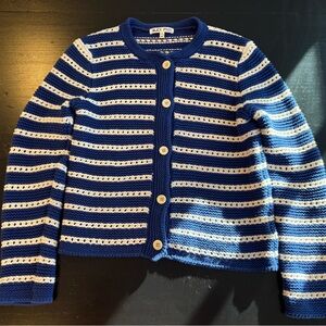 Alex Mill Haley Navy and White Striped Cardigan Sweater in XS